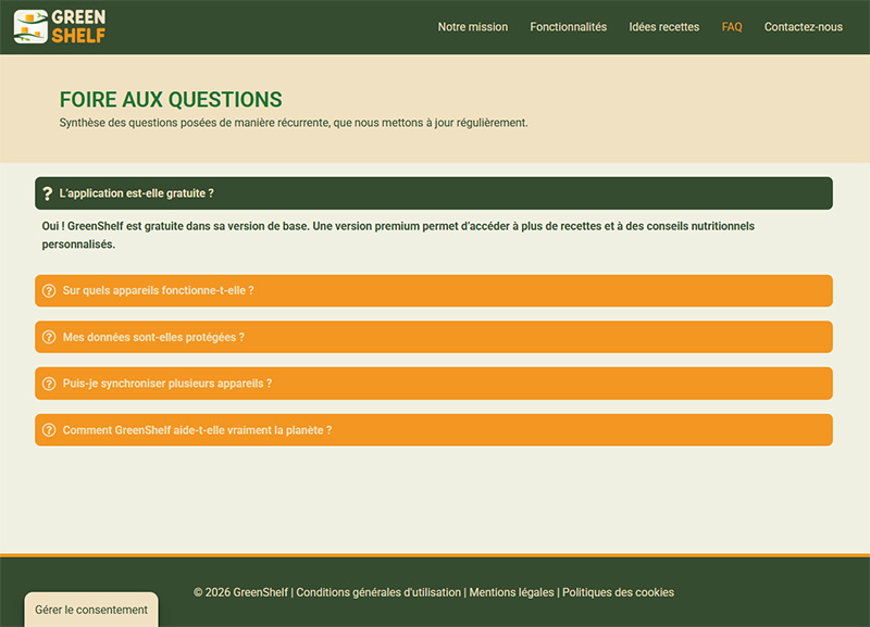 Site promotionnel GreenShelf